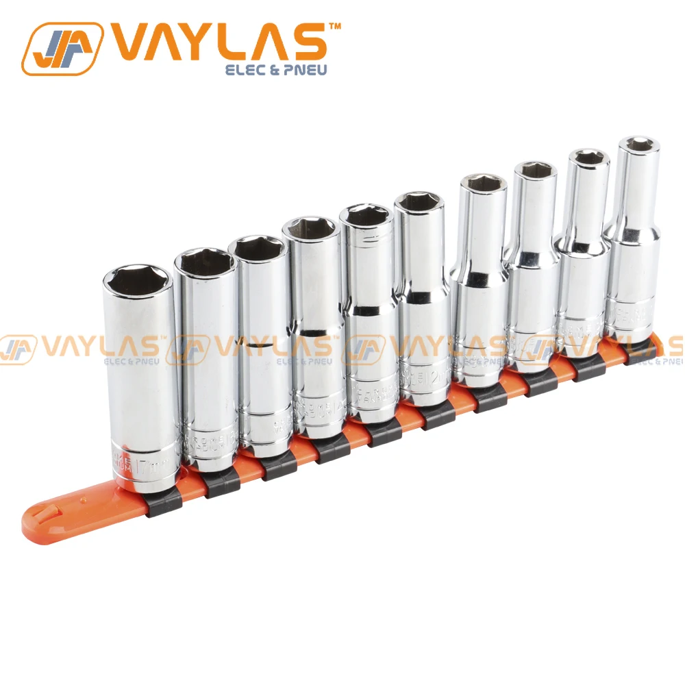 8-17mm Long Socket Set of Heads Mirror Finish 1/2 Inch Drive with Plastic Socket Rack for Socket Wrench Use High Quality