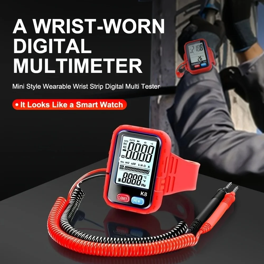 1pc Digital Multimeter Wristband – Compact, Portable Tester, Resistance & Continuity Testing, Rechargeable USB Power, Red Strap