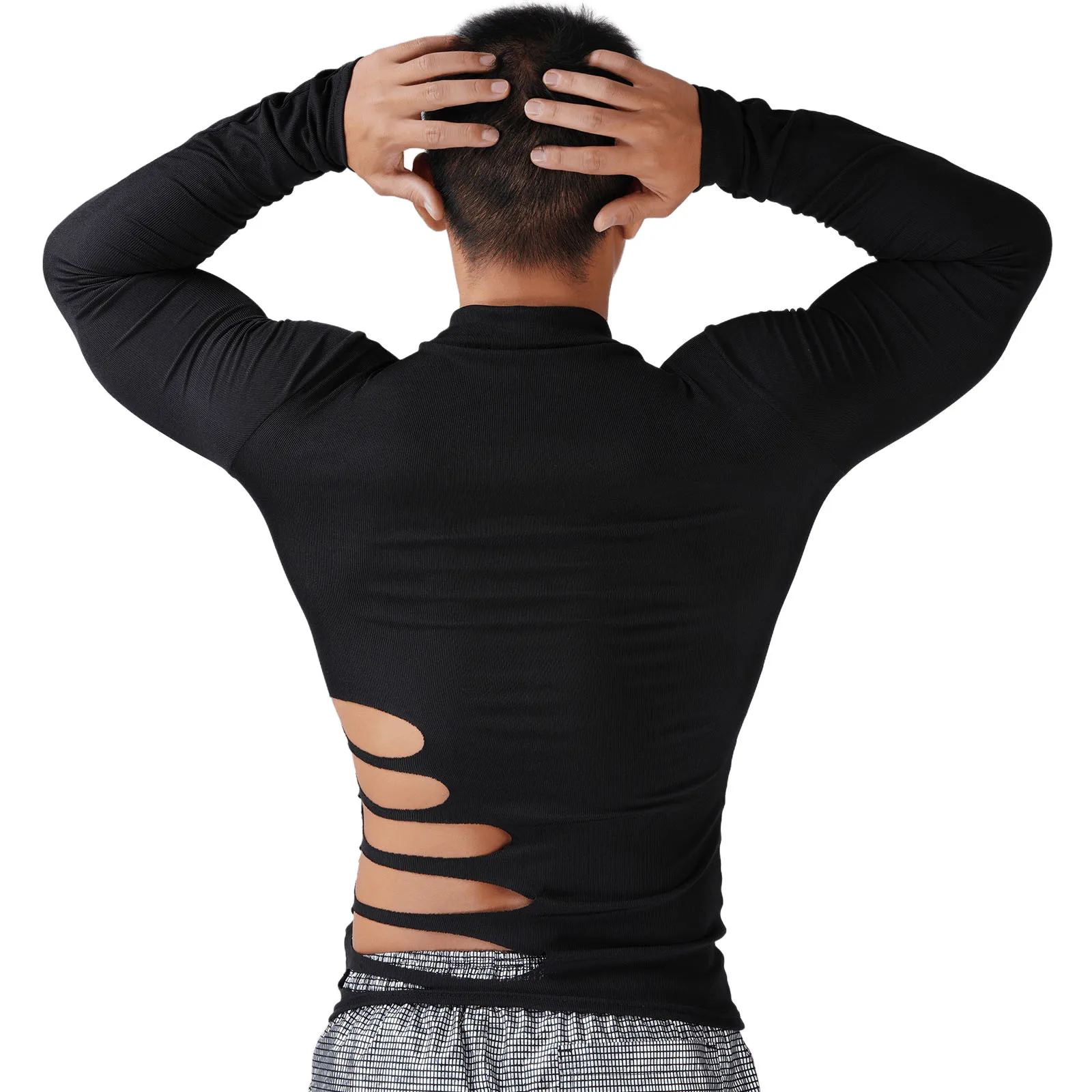 

Men's Sports T Shirt Side Hollow Out Exercise Fitness Long Sleeve Slim Clothes Tops Black Tees Men's Muscle Skinny T-shirt