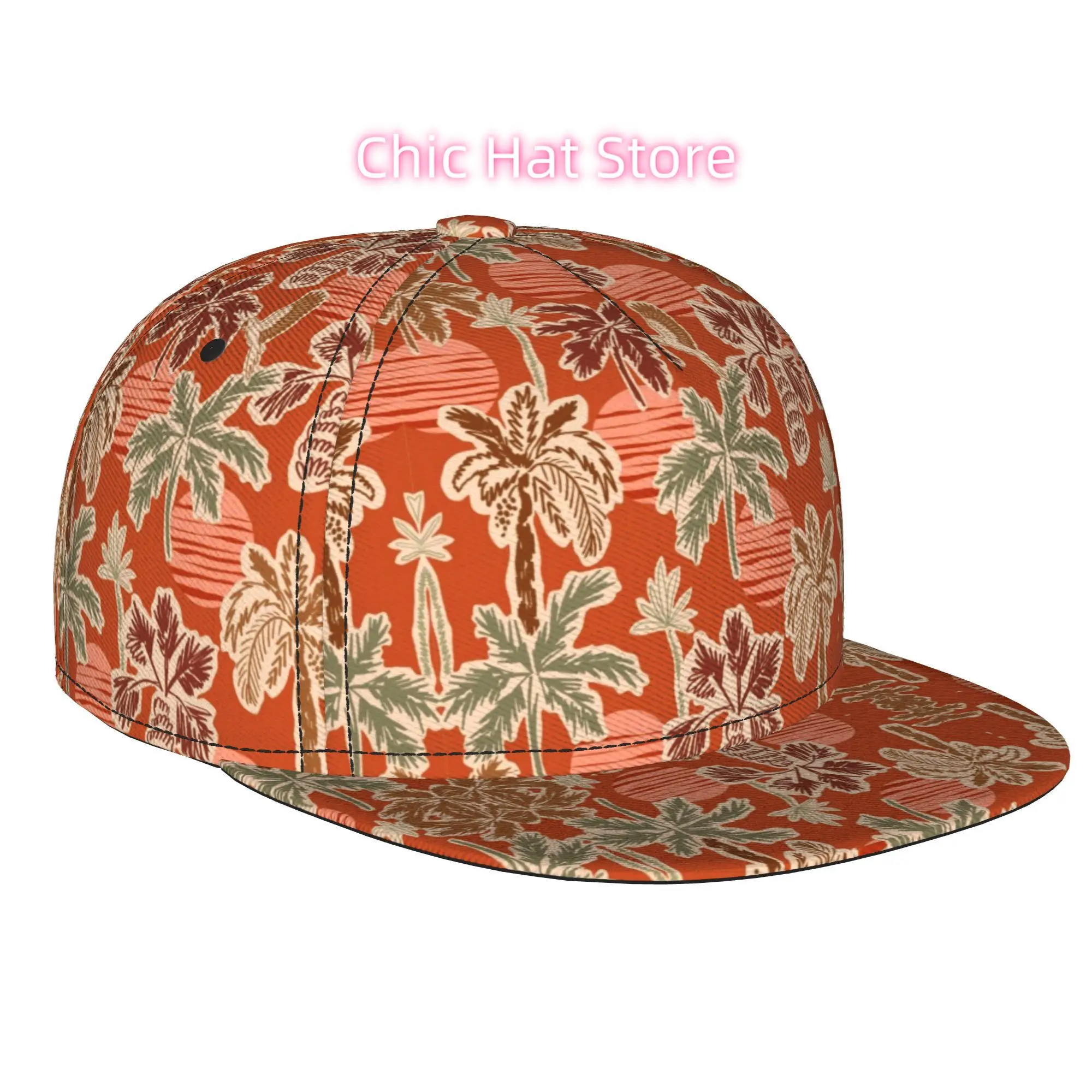 1pc Tropical Palm Tree Print on Terracotta Fully Printed Hip-hop Caps, Stylish Flat-brimmed Baseball Caps, Trucker Caps, Golf Ca