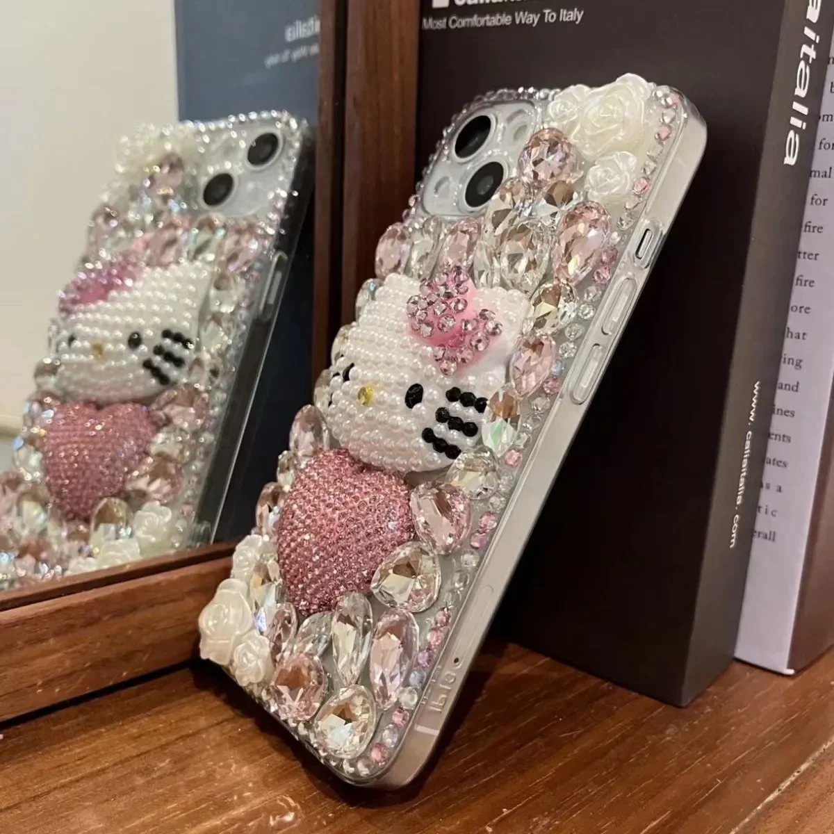 Чехол Sanrio Full Diamond Hello Kitty для iPhone Y2K Kawaii Blingbling Girly Heart Защитный чехол для Iphone 16 15 Promax 14 13 12