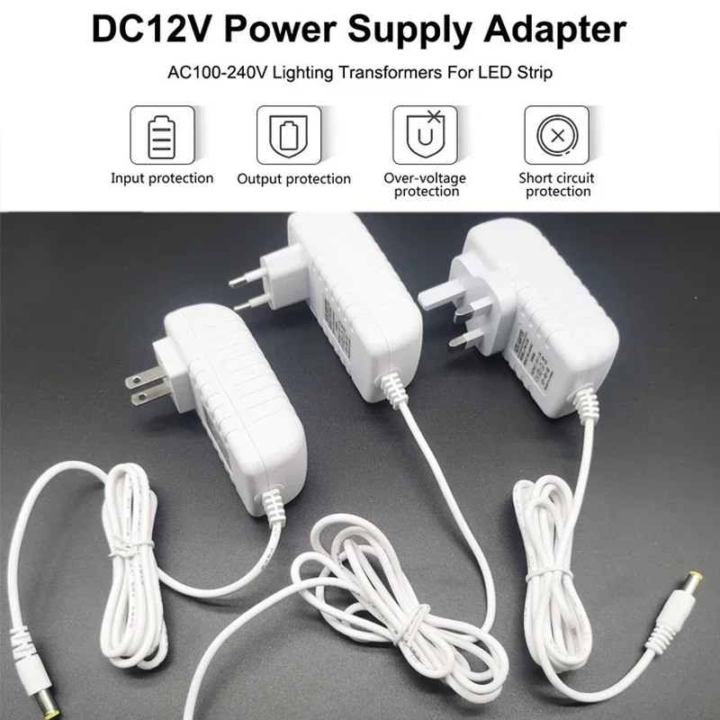 EU/UK/US DC12V 2A 3A Adapter power supply 12V Transformer Charger for 5050 2835 5630 LED string strip Bar Light LED Driver Plug