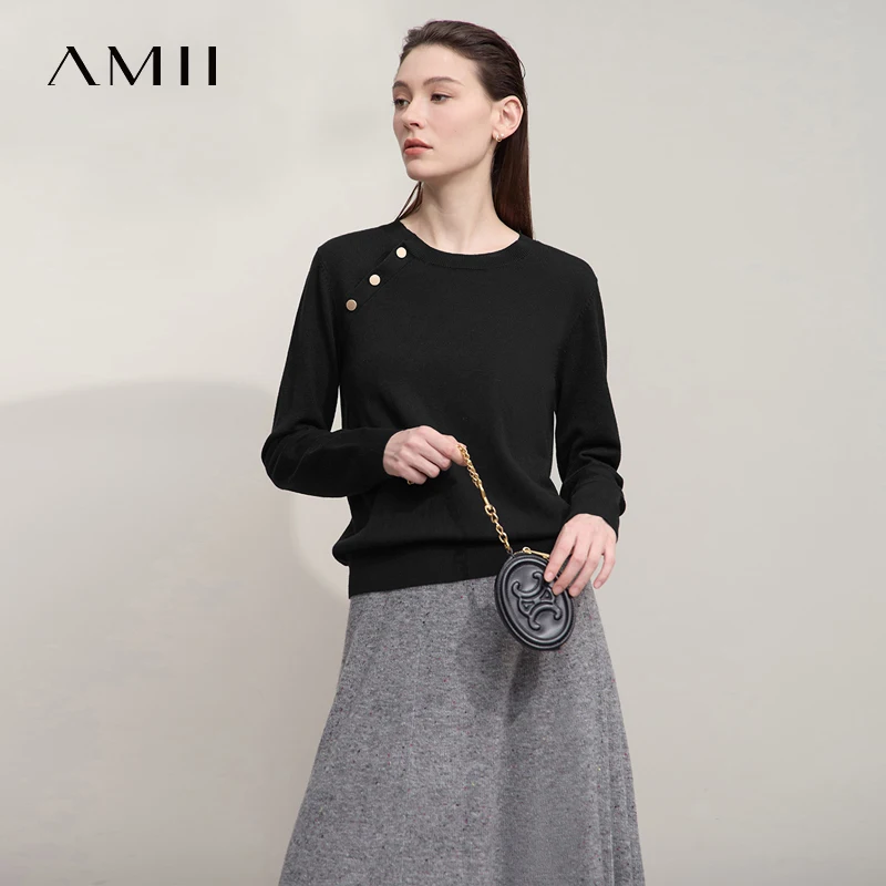 

AMII Ladies Sweater 2025 Autumn New Solid Color Pullover Tops For Woman Long-sleeved O-neck Loose Casual Female Clothing12523096