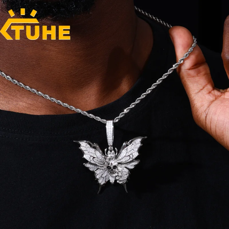 

TUHE Unisex Butterfly Skull Pendant Black Plated Copper Zircon Pendants For Men Women Hip Pop Gothic Gift