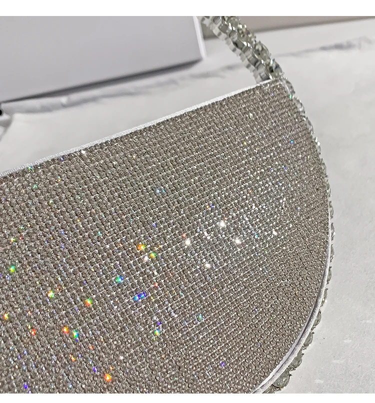 Luxury Designer Metal Handle Handbag Glitter Shiny Rhinestone Diamonds Evening Bag Wedding Party Clutch Purse Women Shoulder Bag