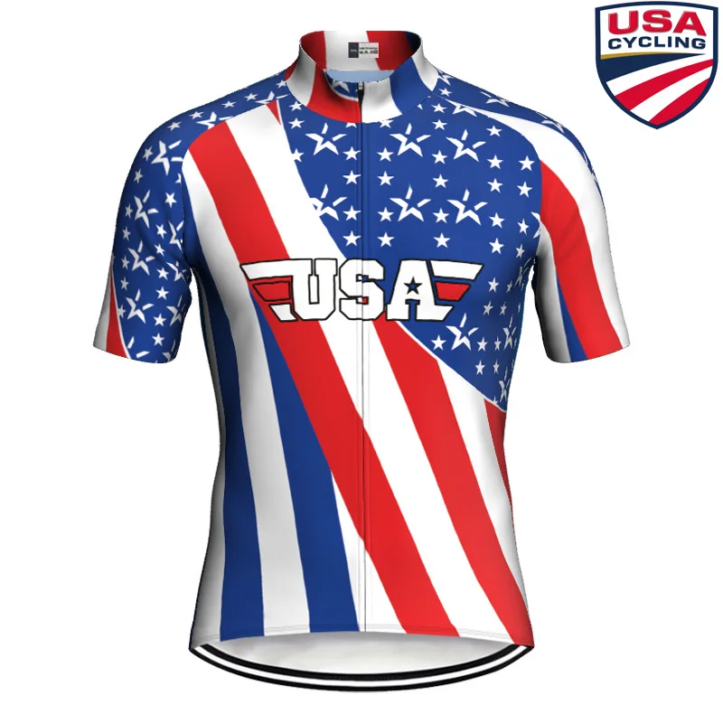 

Fashion USA Bike Clothes Short Sleeve Jersey Cycling Top Road Bicycle Wear Downhill Jacket Sweater Ciclismo Shirt Anti-Uv Bibs