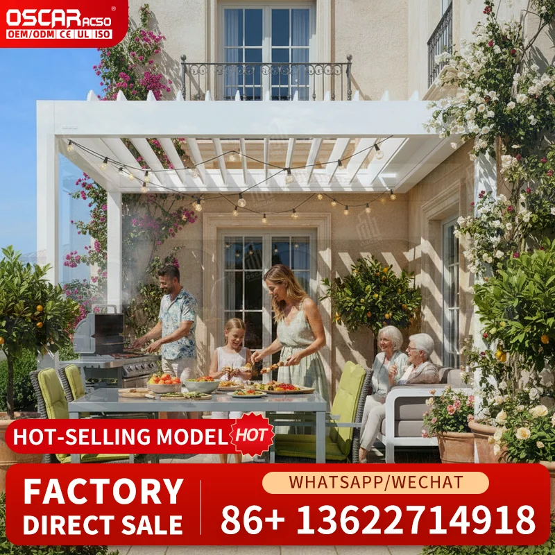 Motorized Outdoor Bioclimatic Aluminium Structure for Garden Patio Backyard pergola