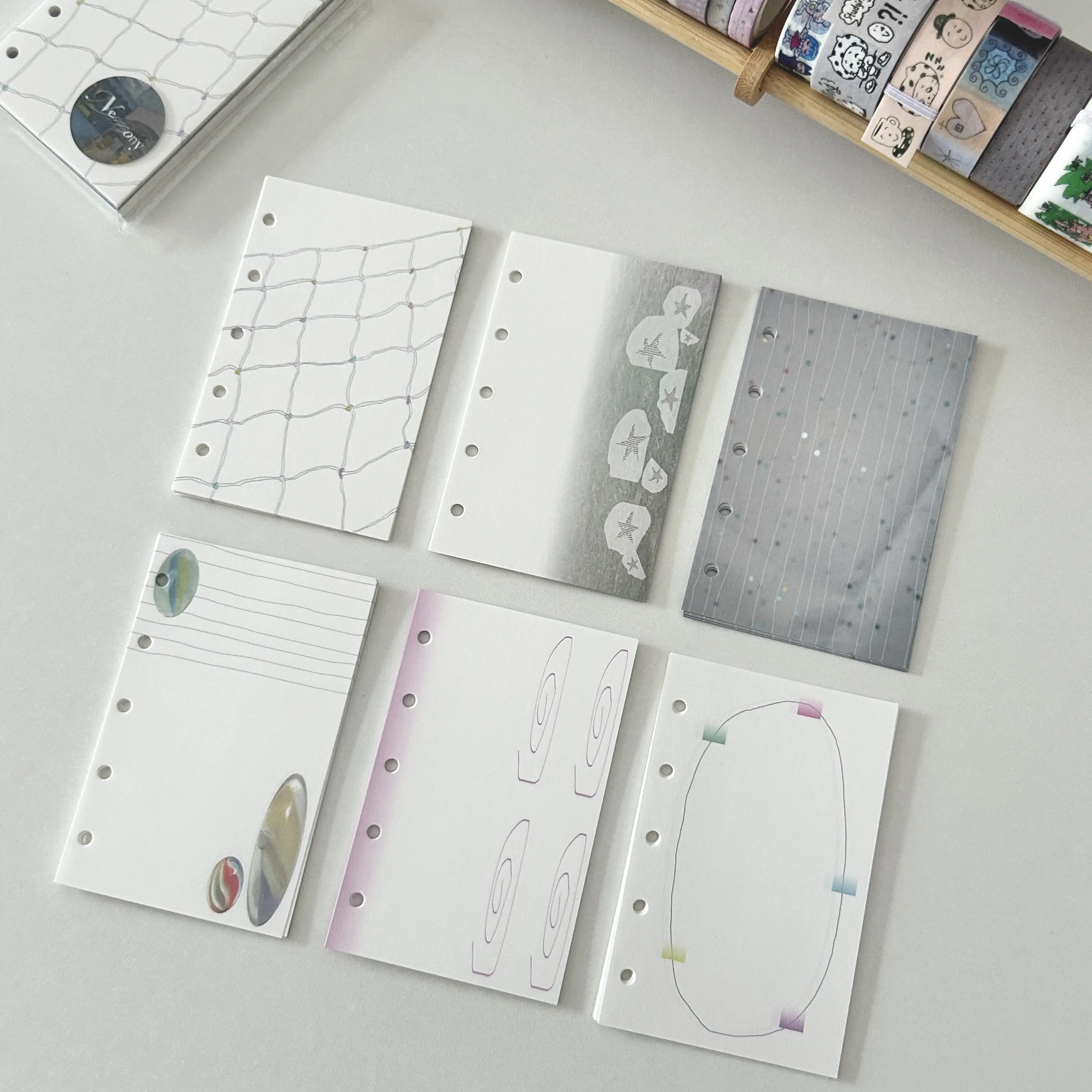 60pcs Refill Paper M5 A7 Aesthetic Punched Hole Paper Loose-Leaf refill Sheets 6 Designsx10pcs Journal Binder Pocket Fillers