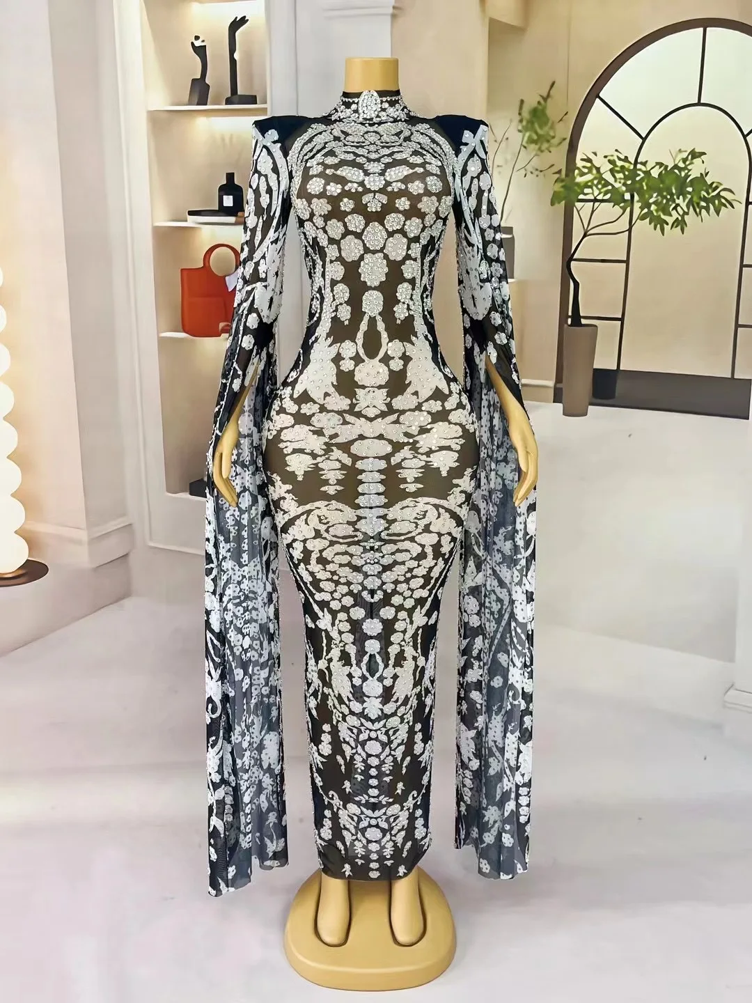 

Женское блестящее длинное платье с рукавом-фонариком, сексуальное платье для свадебной вечеринки, выпускного вечера, концерта, дня рождения