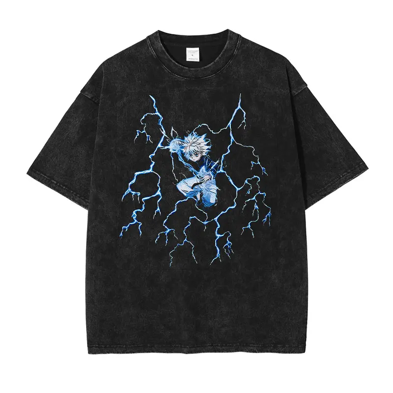 Killua Zoldyck T-shirts Men Streewear Vintage Washed Anime T Shirt Short Sleeve Harajuku Manga Phantom Troupe Tops Tees Cotton image 6