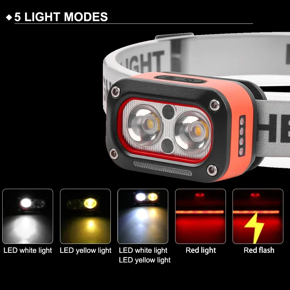 Smart Sensor Headlamp 1000LM Rechargeable LED Headlight 6 Light Modes Outdoor Head Torch Portable Work Light For Fishing Running