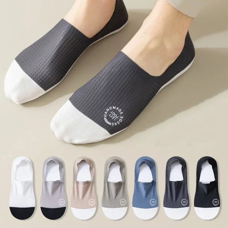 Mens Sock Slippers Hollow Out Mesh Thin Breathable Summer Invisible No Show Socks Men Male Silicone Non-slip Low Cut Boat Socks