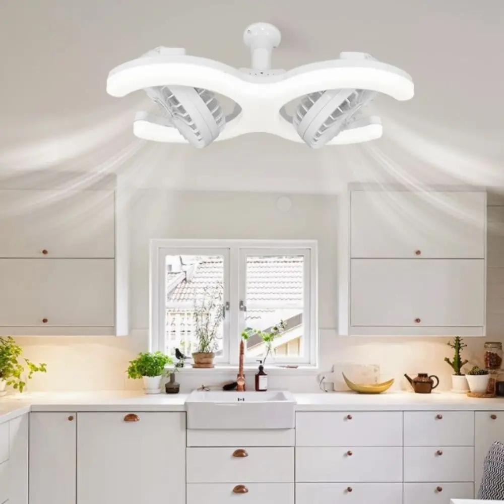 E27 Socket Fan Light Ultra-Powerful Soft Illumination LED Pendant Fan Light Low Noise Quiet Dual Integrated Fan Lamp Bedroom