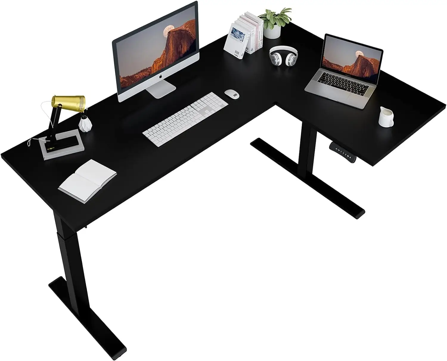 

Corner dual motor L-shaped computer upright desk, sitting upright desk, adjustable height desk with splicing board