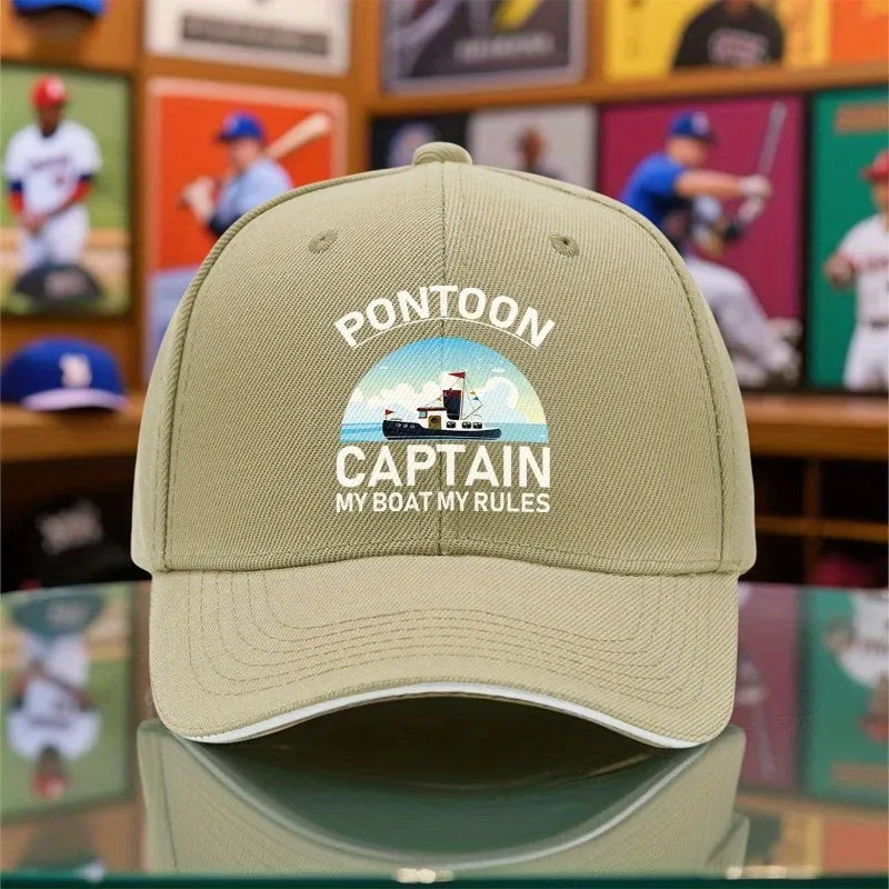 Pontoon Captain My Boat My Rules Graphic Baseball Cap Adult Polyester Adjustable Casual Outdoor Hat