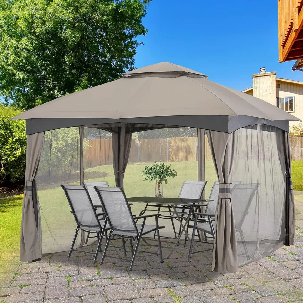 Outdoor Patio Gazebo for Garden With Upgrade Steel Frame and Netting Walls (10x10 Roof Top Tent Gray) Canopy Sunshade Camping