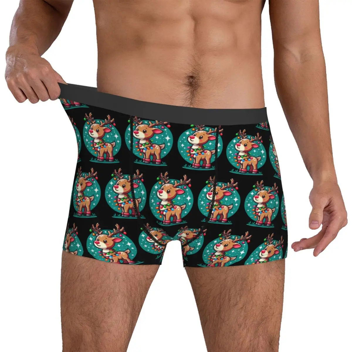 

Rudolph The Red-Nosed Reindeer Underwear Printed Trunk High Quality Males Panties Novelty Shorts Briefs Birthday Present