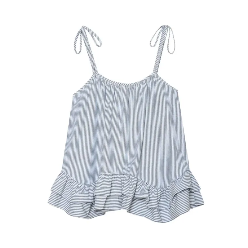 Women's Straps Ruffled Tie Top 2026  New Stripe Lace-up Backless Sleeveless Tierred Ruffle Tops Fashion Casual Female Sexy Tops