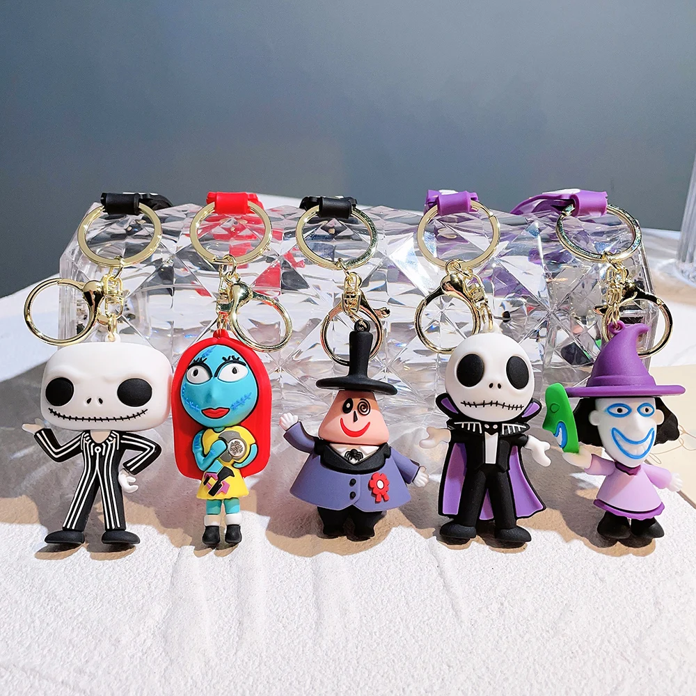 Disney Cartoon The Nightmare Before ChristmasKeychains Jack Skellington Sally Pendant KeyringsCute Doll Key Holder Jewelry