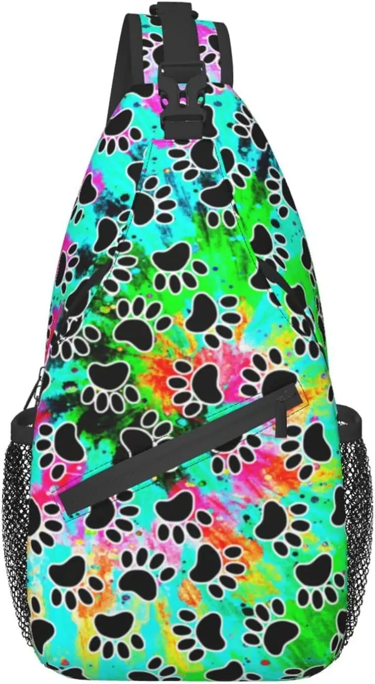 Rainbow Dog Paw Print Chest Bags Crossbody Sling Backpack Travel Hiking Daypack Crossbody Shoulder Bag For Women Men