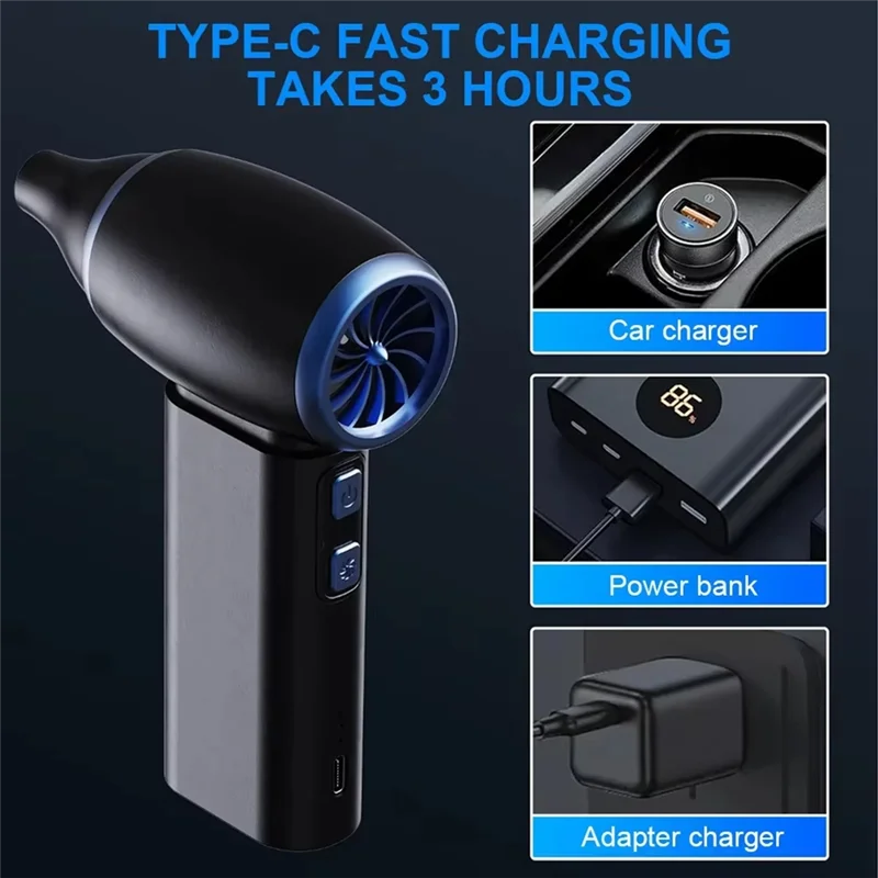 ABUG-Multipurpose Jet Fan Jet Dry Blower 3 Speeds Leaf Blower Cordless For Cars Computer Keyboards And Outdoor Use