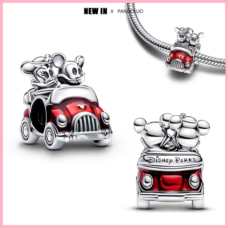 Abalorios de plata de ley 925 de Disney, Mickey y Minnie y coches clásicos, compatibles con pulsera Pandora Original, joyería artesanal para mujer