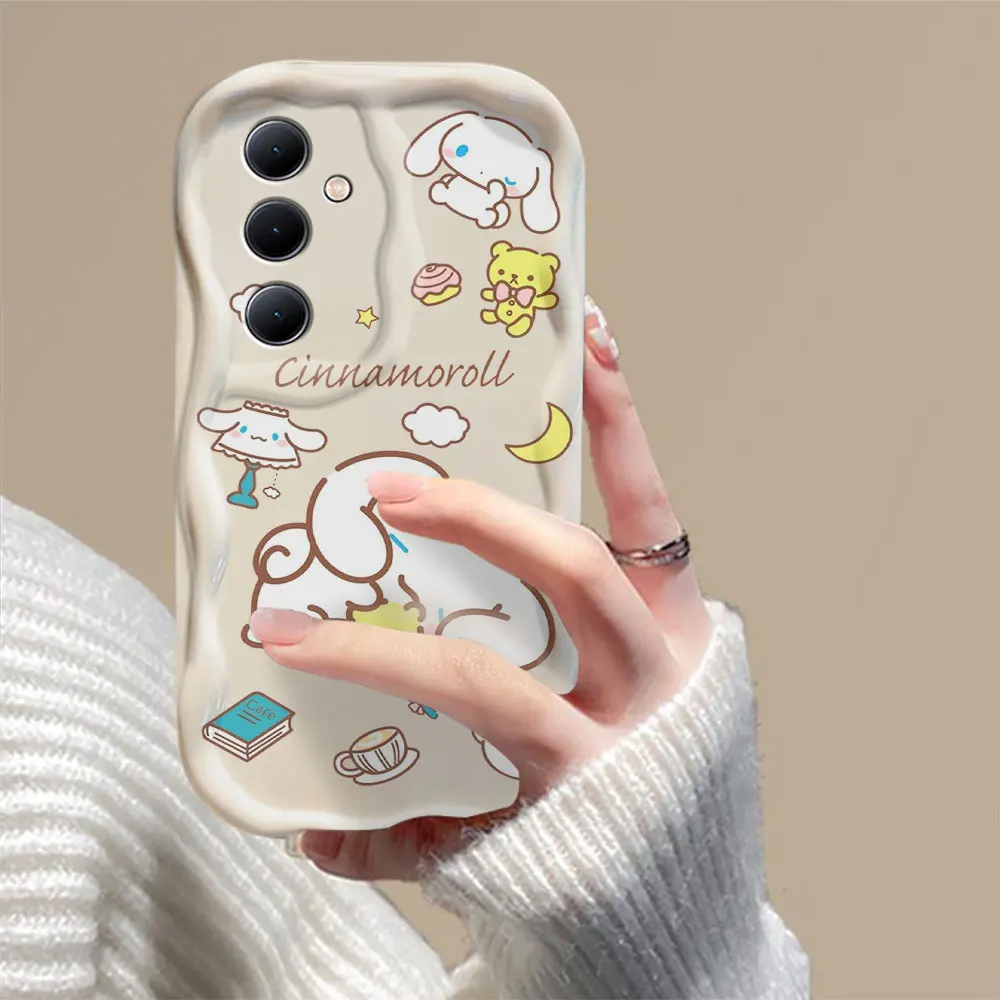 Cute Cinnamoroll 3D Wave Case per OPPO A98 A94 A93 A92 A79 A78 A76 A58 A57 A55 A38 A33 A17 A16 A15 2020 4G 5G Cover posteriore