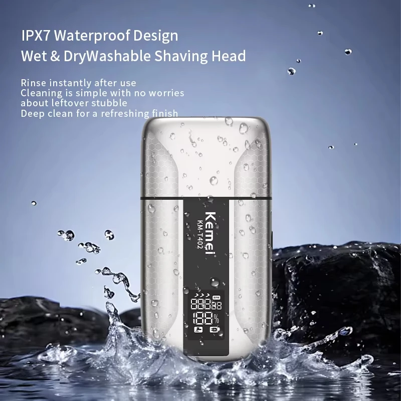 Kemei KM-T402 Professional Foil Shavers for Men IPX7 Waterproof Electric Razor for Men with LED Display Double Electric Shaver