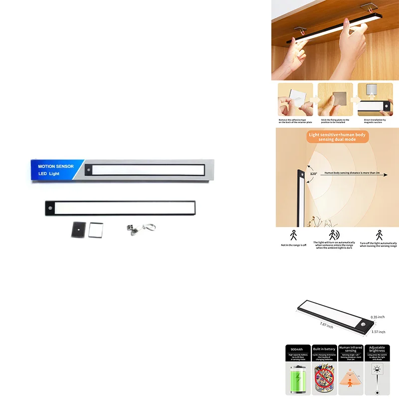 AB09-bezprzewodowa lampka nocna LED z czujnikiem ruchu lampka nocna do szafy do detektora podświetlenie szafki na klatkę schodową