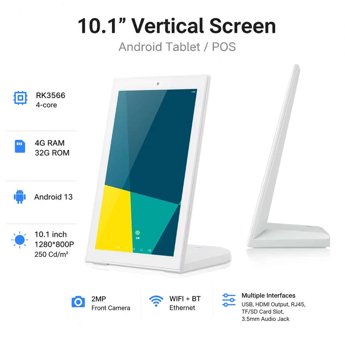 Android 13 Vertical Screen Tablet 10.1 Inch Portable Restaurant POS 4G+32G Customer Feedback Touch Display Pad