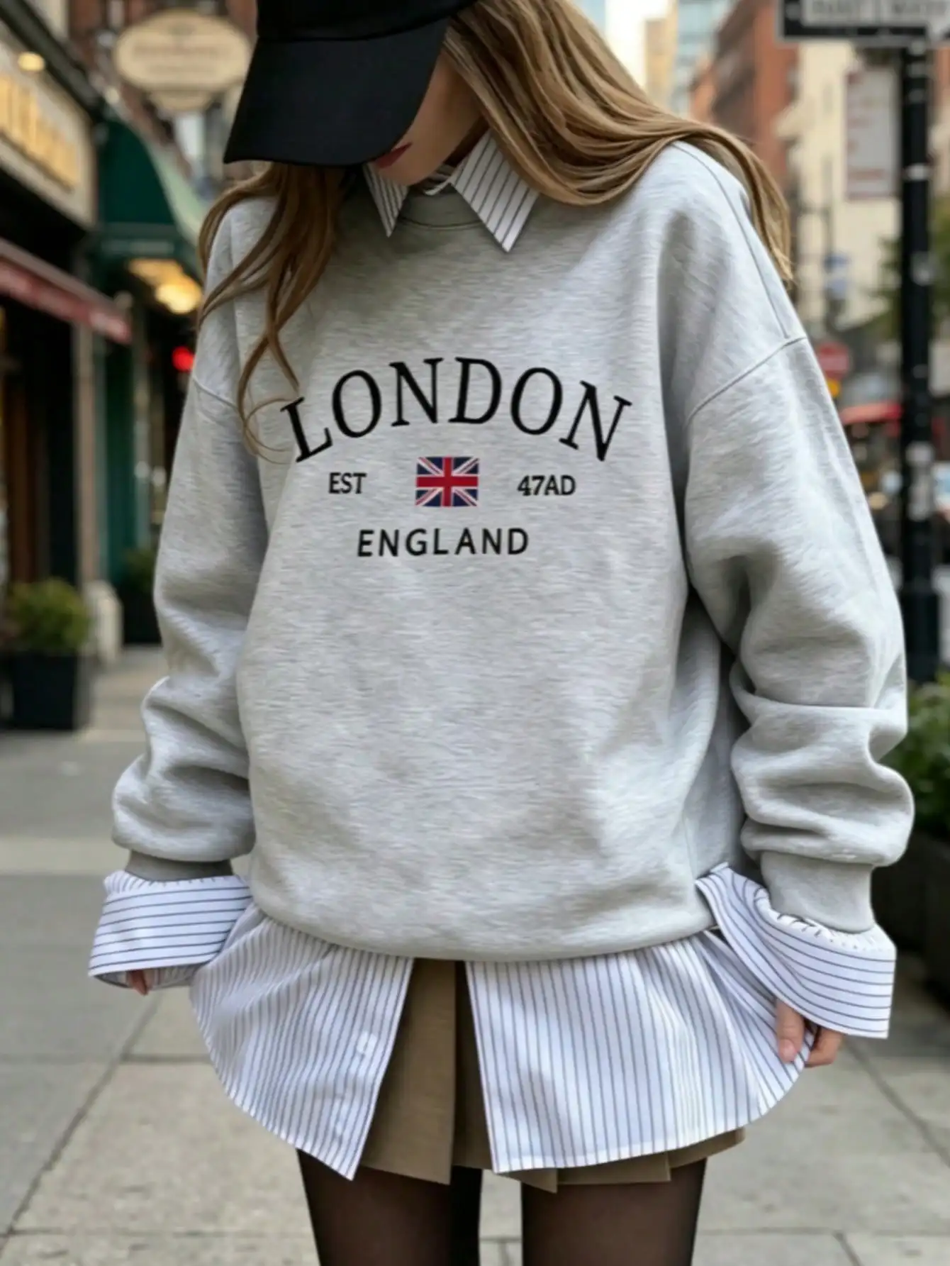 London England Flag Print Women's Sweatshirt Fleece Loose Pullovers Autumn Casual Clothes Crewneck Jogging Y2K Streetwear