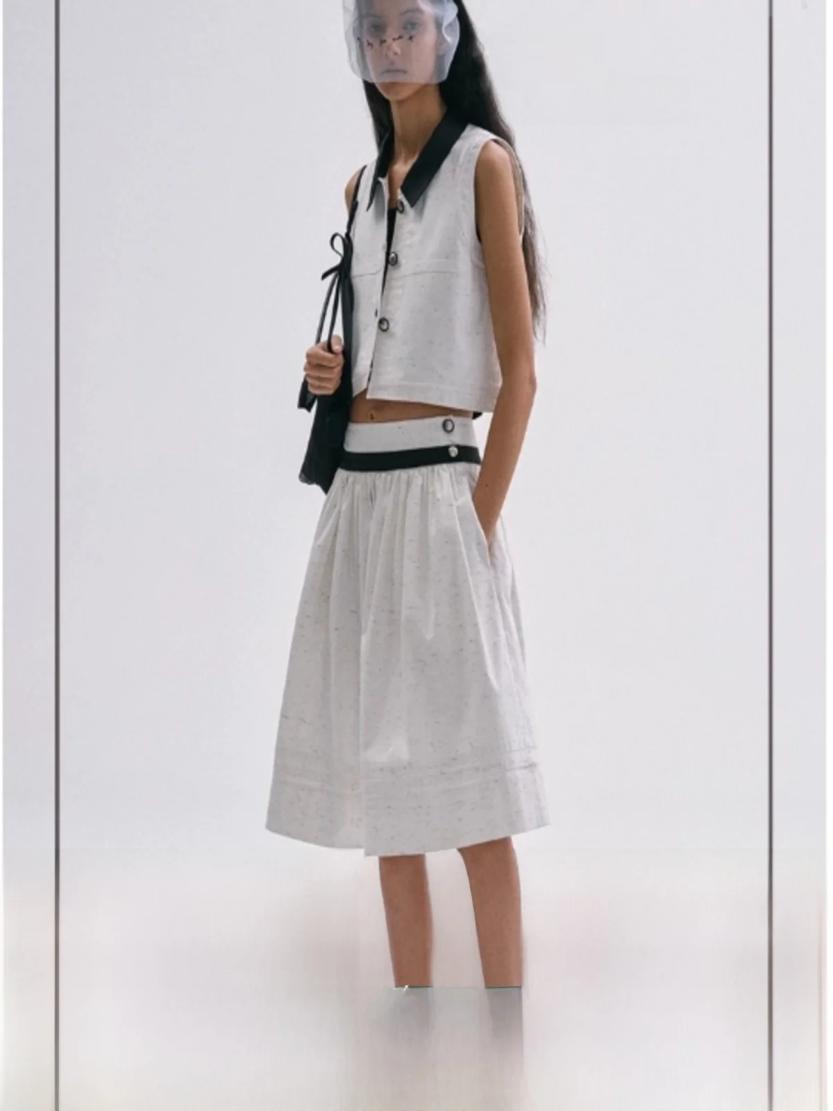 

MARCHEN 23 Summer New Simple Design Canvas Feeling Cotton Vest And Skirt Set Women's Fashion Breathable High Waist Loose Fit