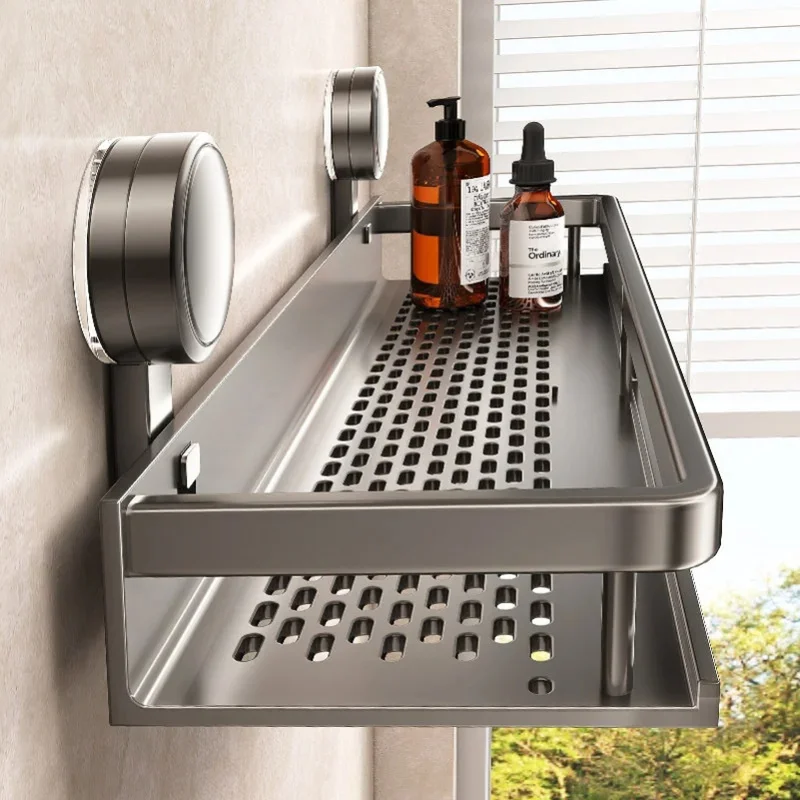 Bathroom No Drill Suction Cup Rack Bathroom Shelf Toilet Space Aluminum Hanging Organizer Hang On The Wall