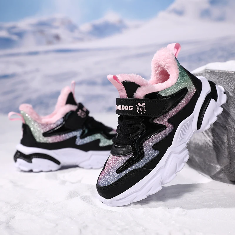 Kids Winter Casual Shoes Warm Cotton Children Sneakers Fashion Walking Shoes Boys Girls Fleece Lined Winter Training Shoes