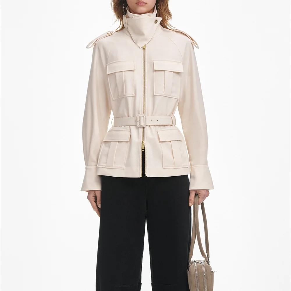 

Осень 202, женская рабочая куртка с хлопковым поясом, свободные повседневные топы и пальто y2k, новинка, высококачественная универсальная ветровка, бюстгальтер-пальто