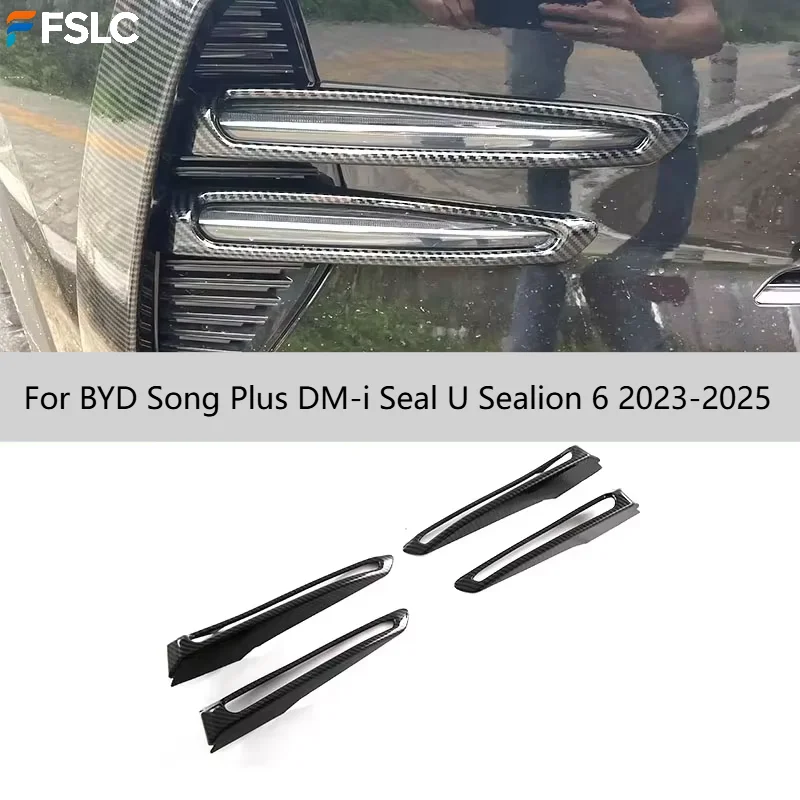For BYD Song Plus DM-i Seal U Sealion 6 2023-2025 4Pcs Carbon Black Front Fog Light Lamp Cover Trim ABS Exterior Accessories