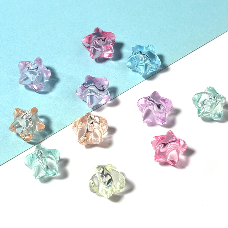 50pcs Acrylic Transparent Five-pointed Star Bead 11mm Colorful Loose Beads for Jewelry Making DIY Bracelet Necklace Accessories