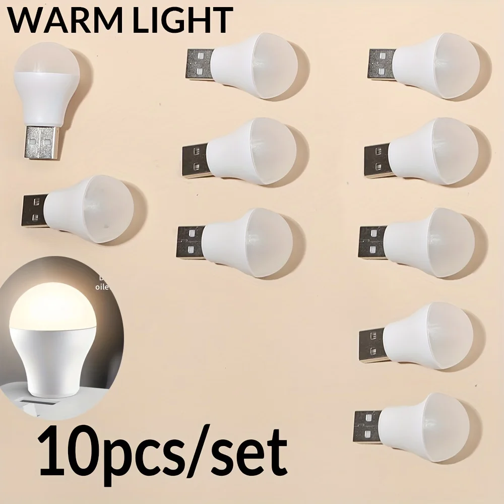 

10pc Mini USB Night Light Eye Protection Lamp Book Light Portable USB Plug Mini LED Bulb Book Reading Light for Bedroom Bathroom