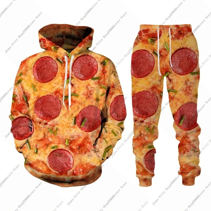 Hoodies Set 3D Pizza Food Print Men Hoodies/Tracksuit Fashion Autumn Winter Kids Clothing Suit Casual Long Sleeve Jogging Suits