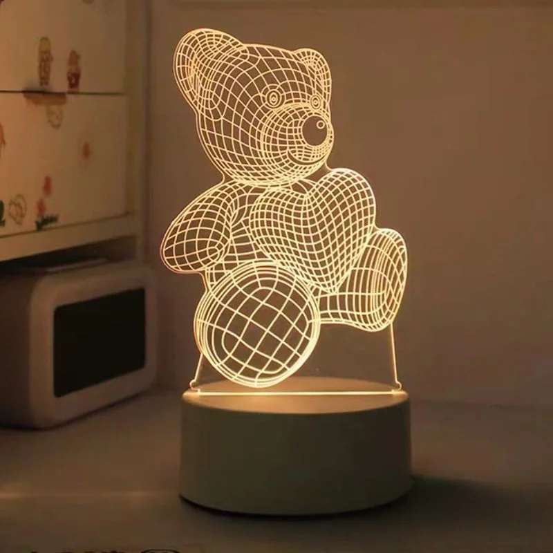 LED 3D Kreative Liebe Bär Lampe Acryl USB Nacht Lichter Lampe Weihnachten Dekor für Zuhause Schlafzimmer Geburtstag Geschenk Weihnachten Urlaub Dekor