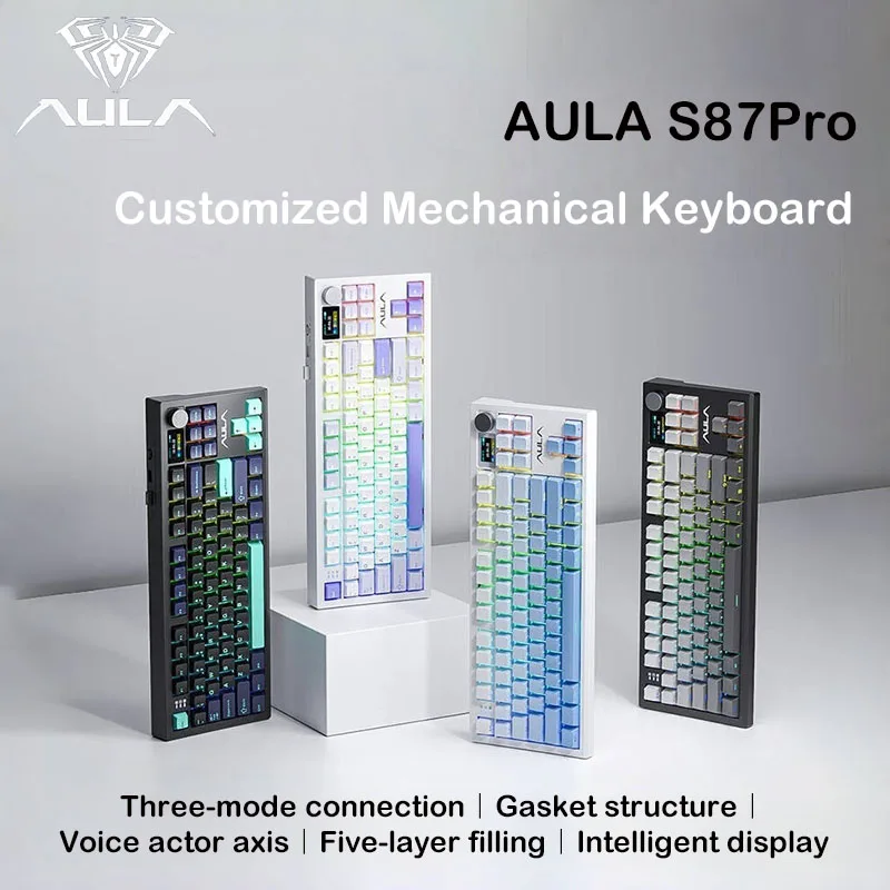 

AULA S87Pro Механическая клавиатура Беспроводная Bluetooth 2,4G Проводная трехрежимная полноклавишная с возможностью горячей замены для киберспортивных игр