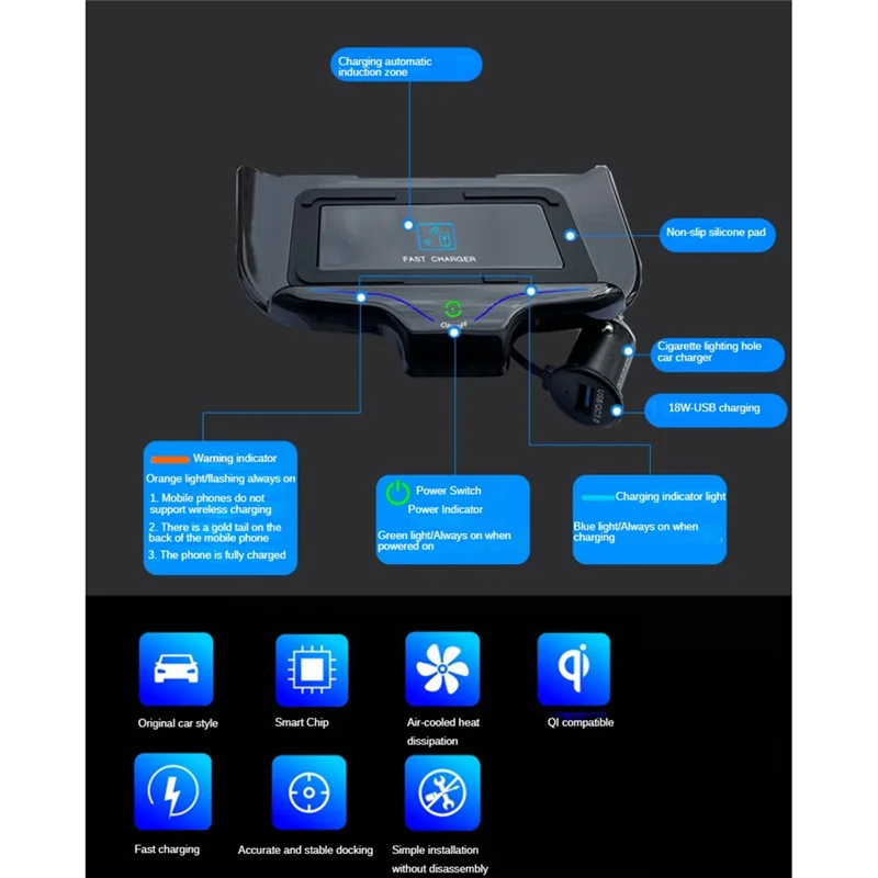 شاحن سيارة لاسلكي 15 وات وحدة تحكم مركزية لوحة شحن سريعة للهاتف لبورشه باناميرا 2017-2023