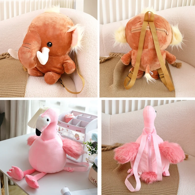 Sac à dos d'oiseau flamant rose, animaux en peluche de dessin animé, éléphant, sac à dos, fille, garçon, étudiant, sacs initiés à l'école, cartables mignons