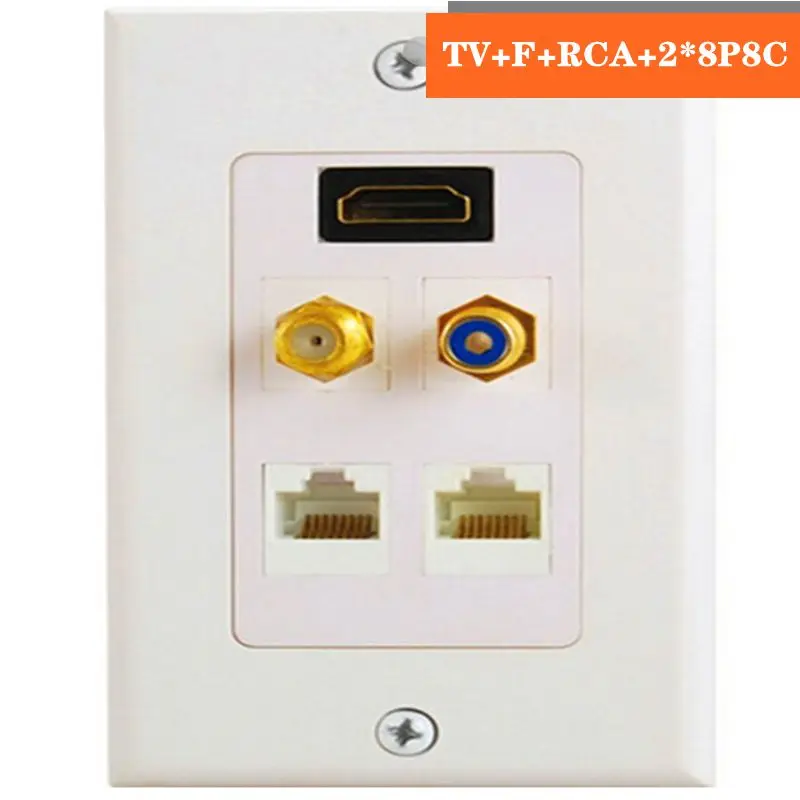 American Style HDMI Compatible Panel, HDMI Compatible F-Head TV TV RCA Video RJ45 Network Cable Panel Wall Plug