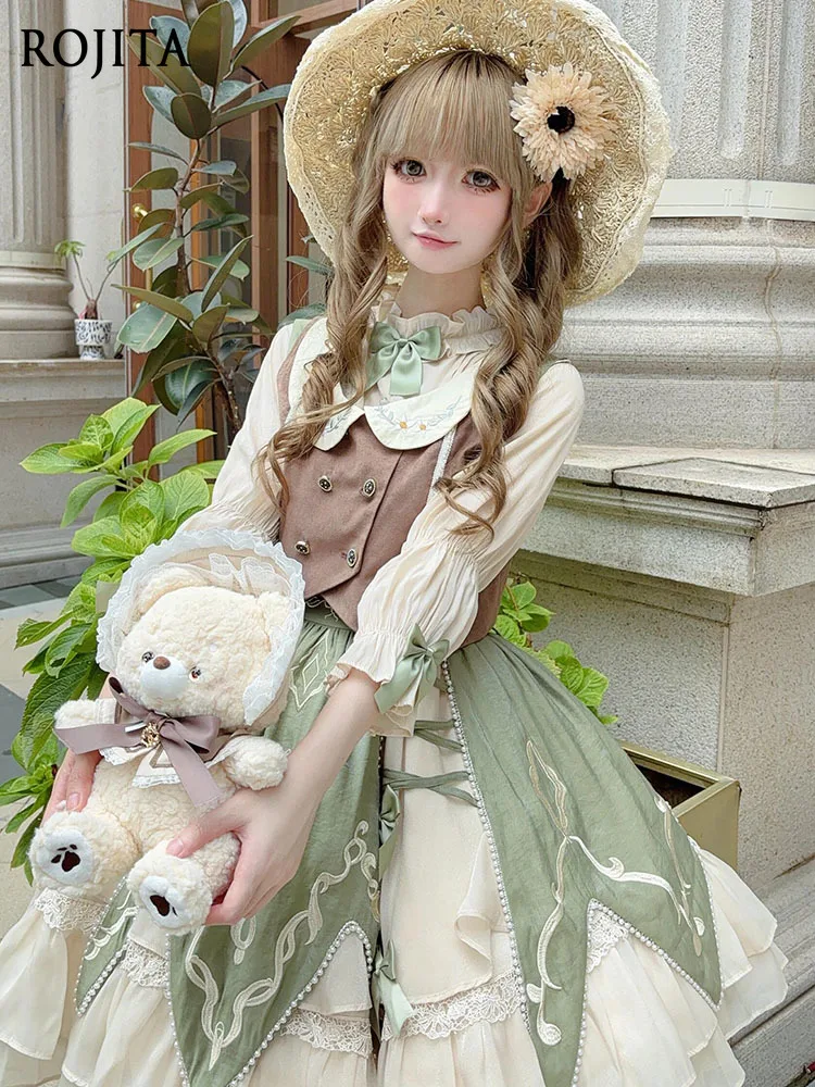 

Elegant Iolita Vest and Shirt and Skirt Sets Women's Outfits Daily Lolita Pastoral Princess Sk Cute Lolita Skirt 3-Piece Set