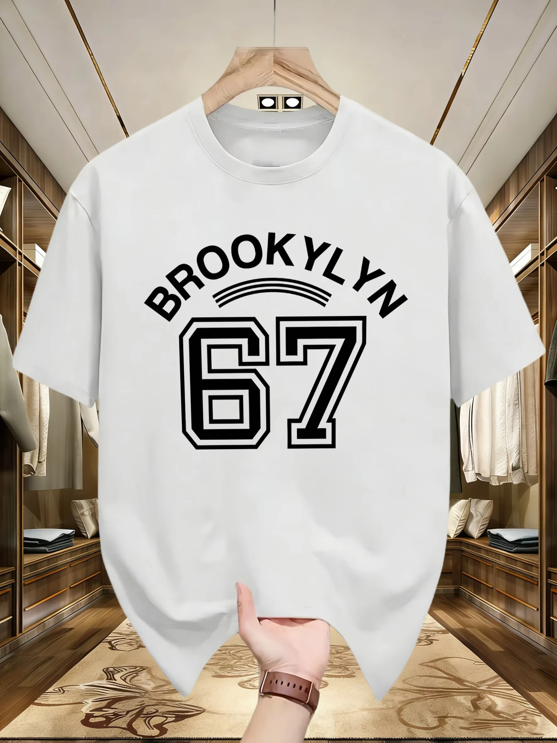 Brooklyn Letter 67 Art Print Loose Comfortable Men's Summer Casual Street Style Soft Cotton Multi-Purpose T-Shirt