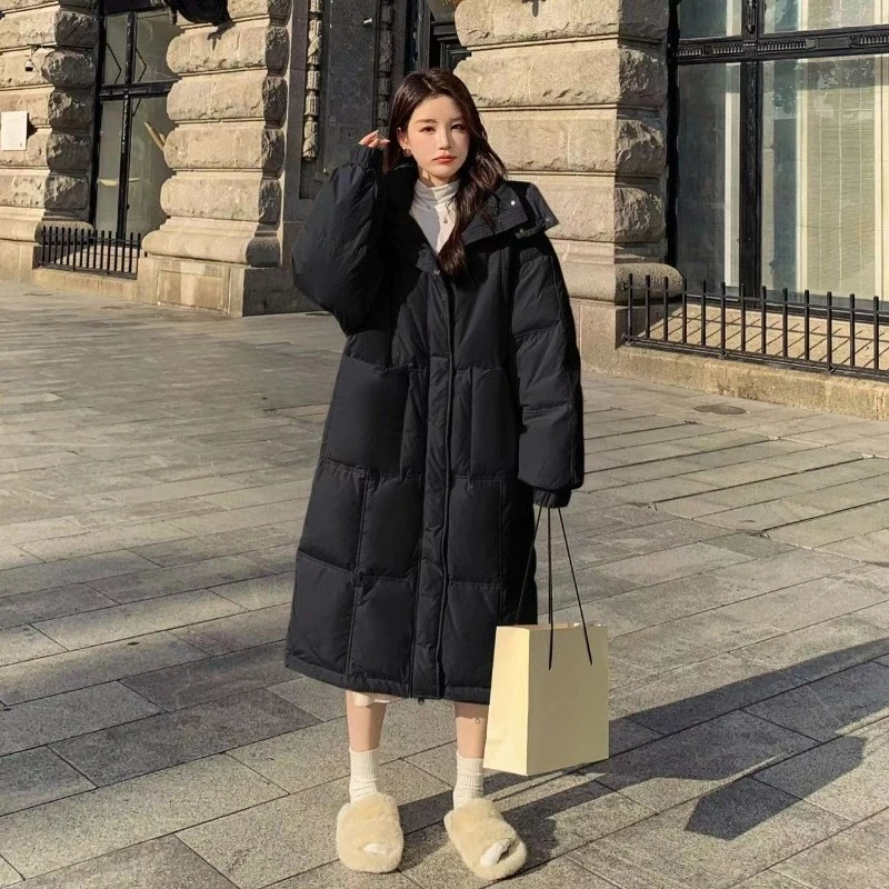 

2025 зимнее новое свободное хлопковое пальто выше колена в корейском стиле для женщин, утолщенная длинная зимняя куртка