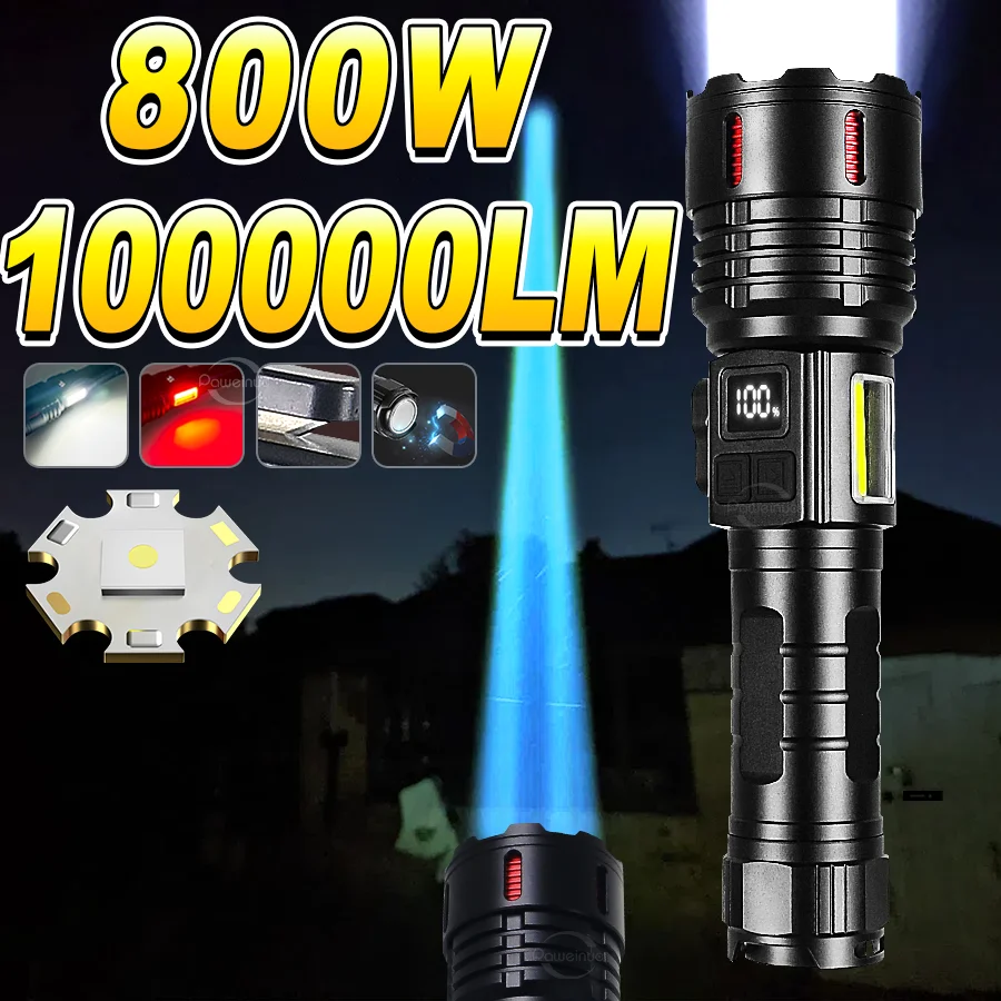 800W Most Powerful Flashlight 5000mAh Rechargeable Ultra Powerful Flashlight Long Range 3500m Tactical Lantren Magnet Work light