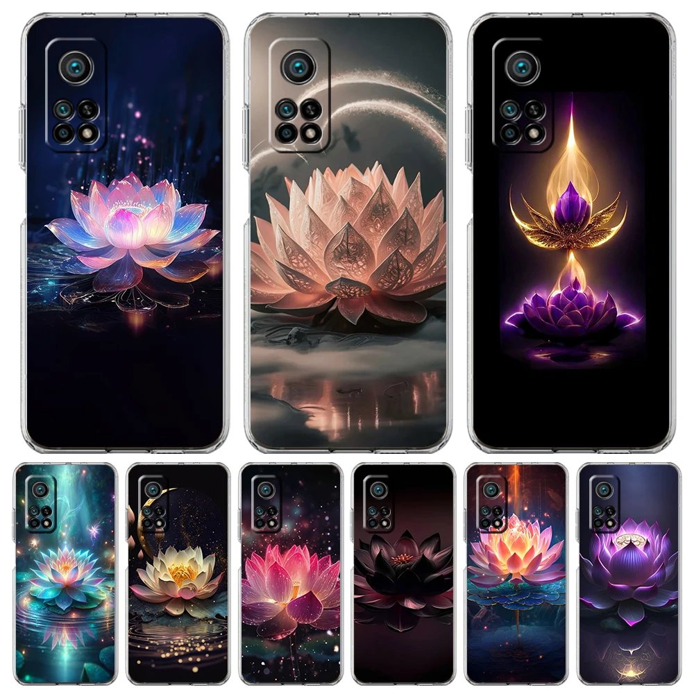 Transparent Phone Case for Xiaomi Mi 14 13 12 11 Ultra 13T 12T 11T Poco X3 NFC F3 F6 Pro Lite 5G Soft TPU Shell Lotus Flower Bag