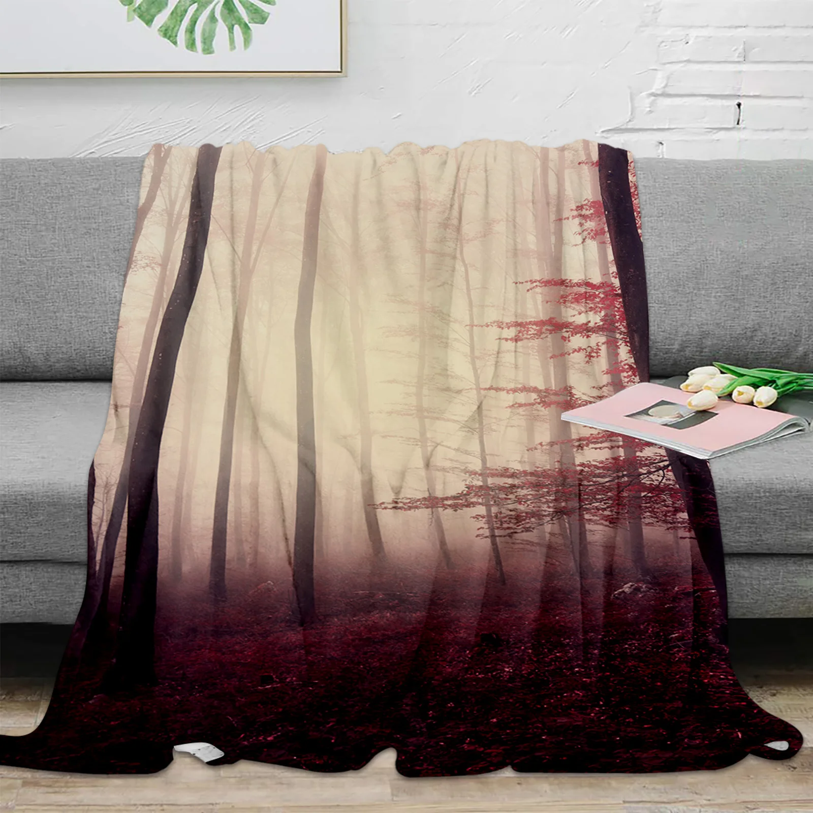 Woodland Autumn Theme Throw Blanket Warm Plush Blankets Portable Travel Camping Picnic Blanket